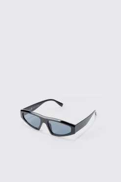 Triangle Plastic Sunglasses In Black | BoohooMAN UK