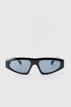 Triangle Plastic Sunglasses In Black | BoohooMAN UK