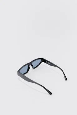 Triangle Plastic Sunglasses In Black | BoohooMAN UK