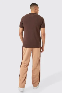 Tricot Homme Embroidered Tape Relaxed Joggers | BoohooMAN UK