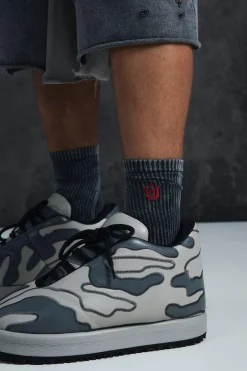 Trippie Redd Acid Wash Embroidered Socks | BoohooMAN UK