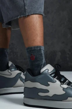 Trippie Redd Acid Wash Embroidered Socks | BoohooMAN UK