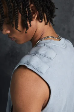Trippie Redd Baby Fit Heavy Washed Padded Tank | BoohooMAN UK