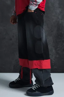 Trippie Redd Baggy Rigid Hybrid Layered Denim Jeans | BoohooMAN UK