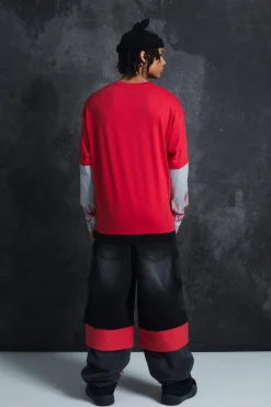 Trippie Redd Baggy Rigid Hybrid Layered Denim Jeans | BoohooMAN UK