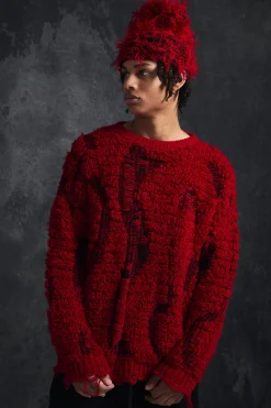 Trippie Redd Drop Stitch Textured Boxy Oversized Jumper | BoohooMAN UK