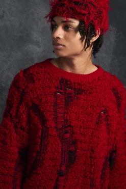 Trippie Redd Drop Stitch Textured Boxy Oversized Jumper | BoohooMAN UK