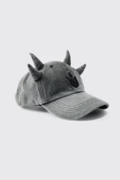 Trippie Redd Graphic Double Horn Cap In Grey | BoohooMAN UK