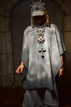 Trippie Redd Heavy Washed Horn Poncho | BoohooMAN UK
