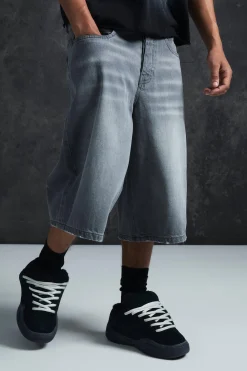 Trippie Redd Long Line Boxer Waistband Denim Jorts | BoohooMAN UK