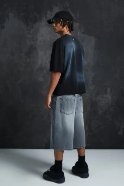 Trippie Redd Long Line Boxer Waistband Denim Jorts | BoohooMAN UK