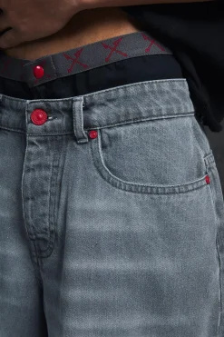 Trippie Redd Long Line Boxer Waistband Denim Jorts | BoohooMAN UK