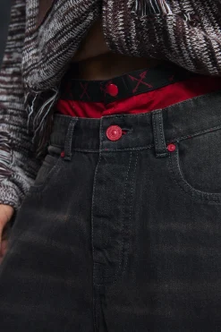 Trippie Redd Long Line Boxer Waistband Denim Jorts | BoohooMAN UK