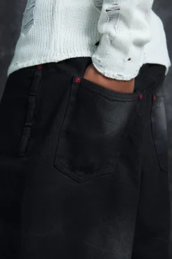 Trippie Redd Long Line Extreme Washed Denim Jorts | BoohooMAN UK