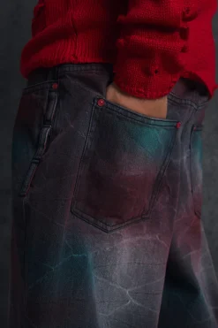 Trippie Redd Long Line Extreme Washed Denim Jorts | BoohooMAN UK