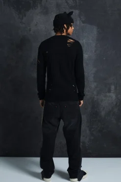 Trippie Redd Muscle Fit Distressed Jumper | BoohooMAN UK