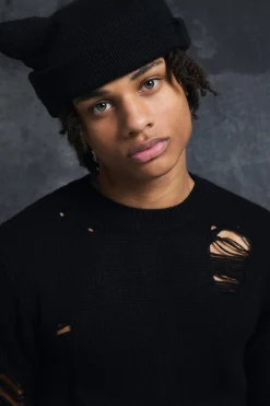 Trippie Redd Muscle Fit Distressed Jumper | BoohooMAN UK
