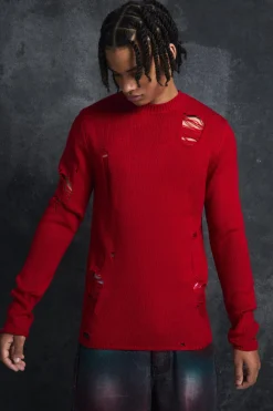 Trippie Redd Muscle Fit Distressed Jumper | BoohooMAN UK