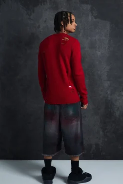 Trippie Redd Muscle Fit Distressed Jumper | BoohooMAN UK