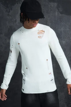 Trippie Redd Muscle Fit Distressed Jumper | BoohooMAN UK