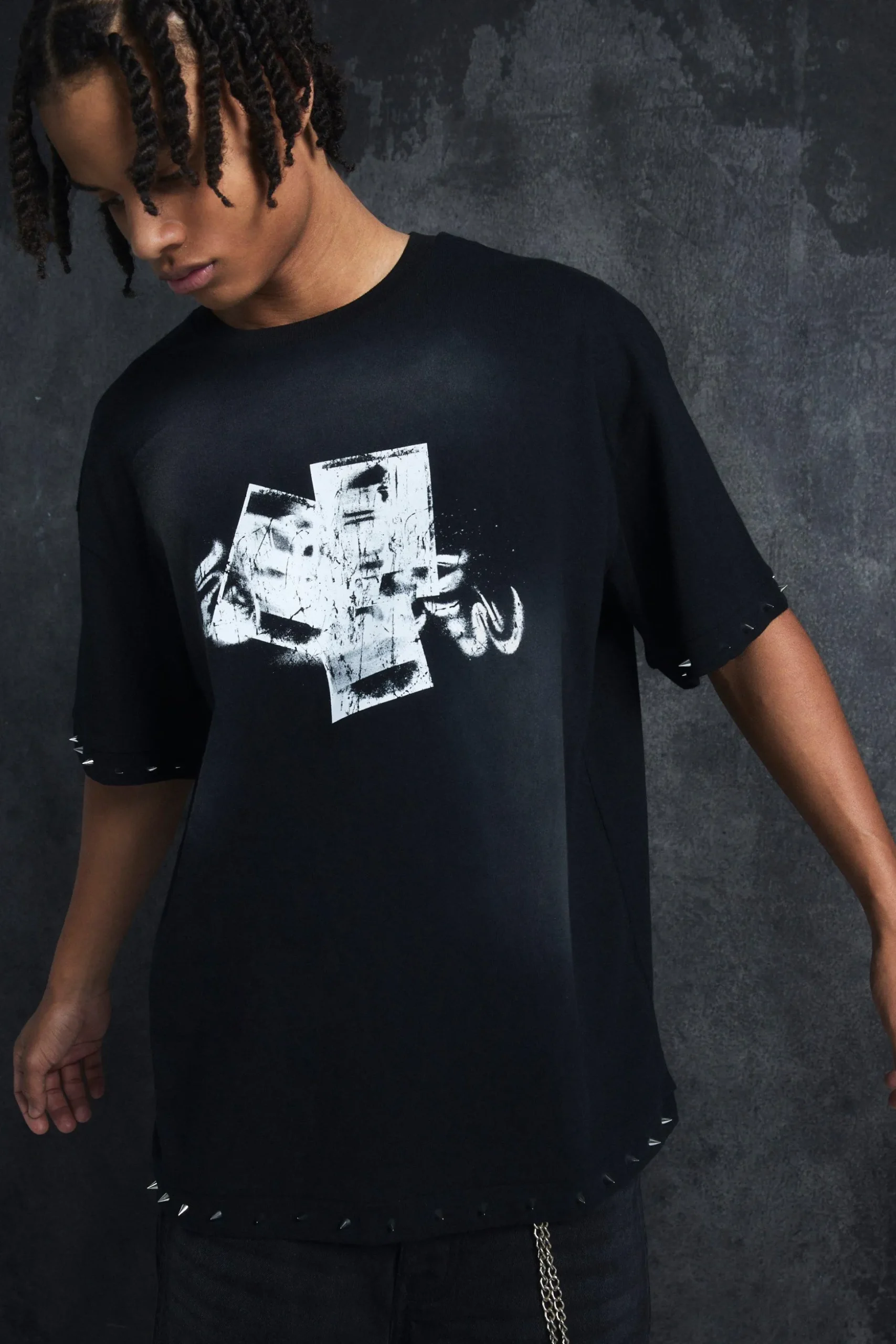 Trippie Redd Oversized Boxy Washed Heavy Weight Ring Detail T-Shirt | BoohooMAN UK