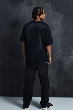Trippie Redd Oversized Boxy Washed Heavy Weight Ring Detail T-Shirt | BoohooMAN UK