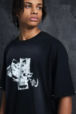 Trippie Redd Oversized Boxy Washed Heavy Weight Ring Detail T-Shirt | BoohooMAN UK