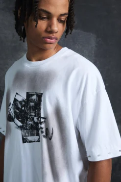Trippie Redd Oversized Boxy Washed Heavy Weight Ring Detail T-Shirt | BoohooMAN UK
