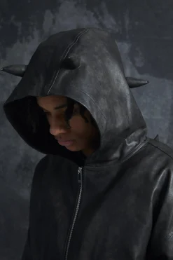 Trippie Redd Oversized Boxy PU Horn Detail Bomber Jacket In Black | BoohooMAN UK