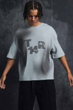 Trippie Redd Oversized Boxy Washed Waffle 14 Print T-shirt | BoohooMAN UK
