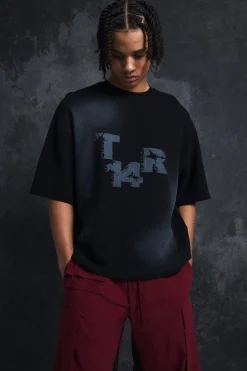 Trippie Redd Oversized Boxy Washed Waffle 14 Print T-shirt | BoohooMAN UK