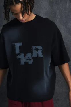 Trippie Redd Oversized Boxy Washed Waffle 14 Print T-shirt | BoohooMAN UK