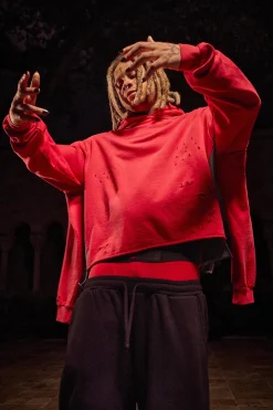 Trippie Redd Oversized Boxy Heavy Washed & Distressed Hoodie | BoohooMAN UK