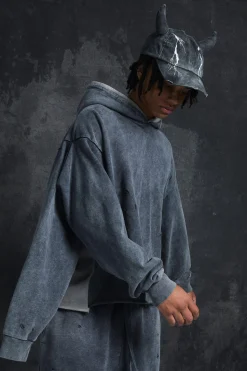 Trippie Redd Oversized Boxy Heavy Washed & Distressed Hoodie | BoohooMAN UK