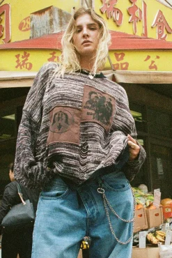 Trippie Redd Oversized Boxy Laddered Graphic Knitted Jumper | BoohooMAN UK