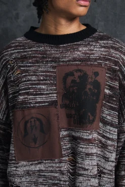 Trippie Redd Oversized Boxy Laddered Graphic Knitted Jumper | BoohooMAN UK