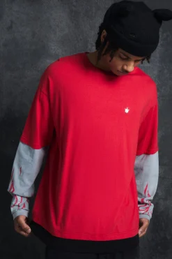 Trippie Redd Oversized Boxy Heavy Washed Faux Layer Flame Print T-shirt | BoohooMAN UK