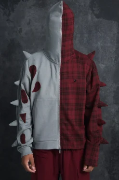 Trippie Redd Oversized Boxy Full Zip Through Spike And Check Hoodie | BoohooMAN UK