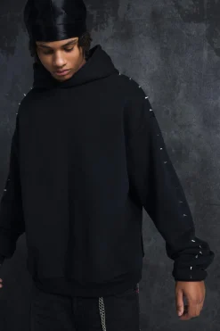 Trippie Redd Oversized Dropped Shoulder Metal Spike Hoodie | BoohooMAN UK
