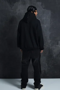 Trippie Redd Oversized Dropped Shoulder Metal Spike Hoodie | BoohooMAN UK