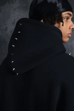 Trippie Redd Oversized Dropped Shoulder Metal Spike Hoodie | BoohooMAN UK