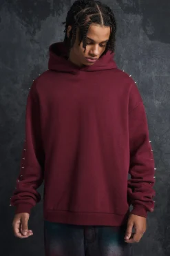 Trippie Redd Oversized Dropped Shoulder Metal Spike Hoodie | BoohooMAN UK