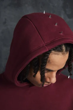 Trippie Redd Oversized Dropped Shoulder Metal Spike Hoodie | BoohooMAN UK
