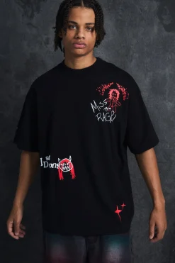 Trippie Redd Oversized Extended Neck Heavyweight Printed T-shirt | BoohooMAN UK
