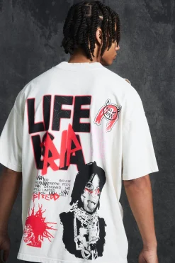 Trippie Redd Oversized Extended Neck Heavyweight Washed Life T-shirt | BoohooMAN UK