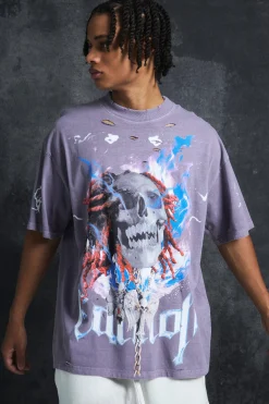Trippie Redd Oversized Extended Neck Heavyweight Washed Graphic T-shirt | BoohooMAN UK