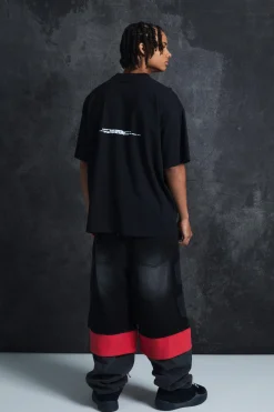 Trippie Redd Oversized Extended Neck Heavyweight Washed Fleur De Lis T-Shirt | BoohooMAN UK