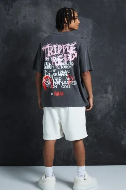 Trippie Redd Oversized Extended Neck Heavyweight Washed Life T-shirt | BoohooMAN UK