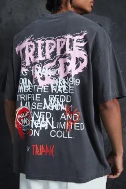 Trippie Redd Oversized Extended Neck Heavyweight Washed Life T-shirt | BoohooMAN UK