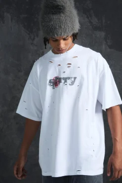 Trippie Redd Oversized Extended Neck Heavyweight Sorry T-shirt | BoohooMAN UK